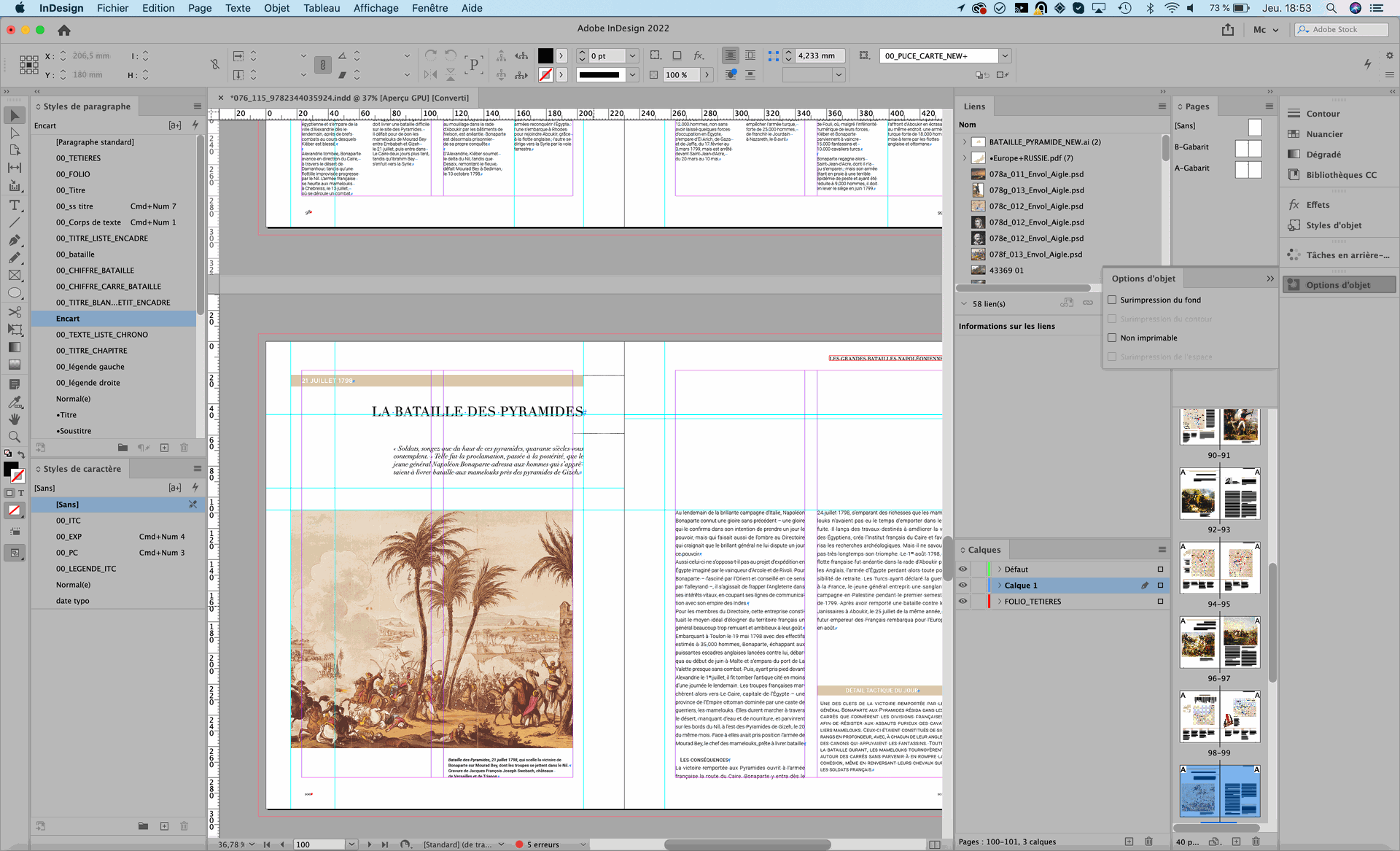 Indesign 2022, mise en page &quot;Napoléon&quot; pour Glénat